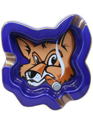Fox Head Blue Ceramic Ashtray